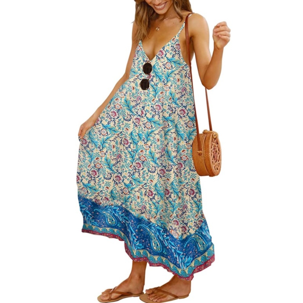 Oasis Print Strappy Midi Sundress SPELL Aesthetic